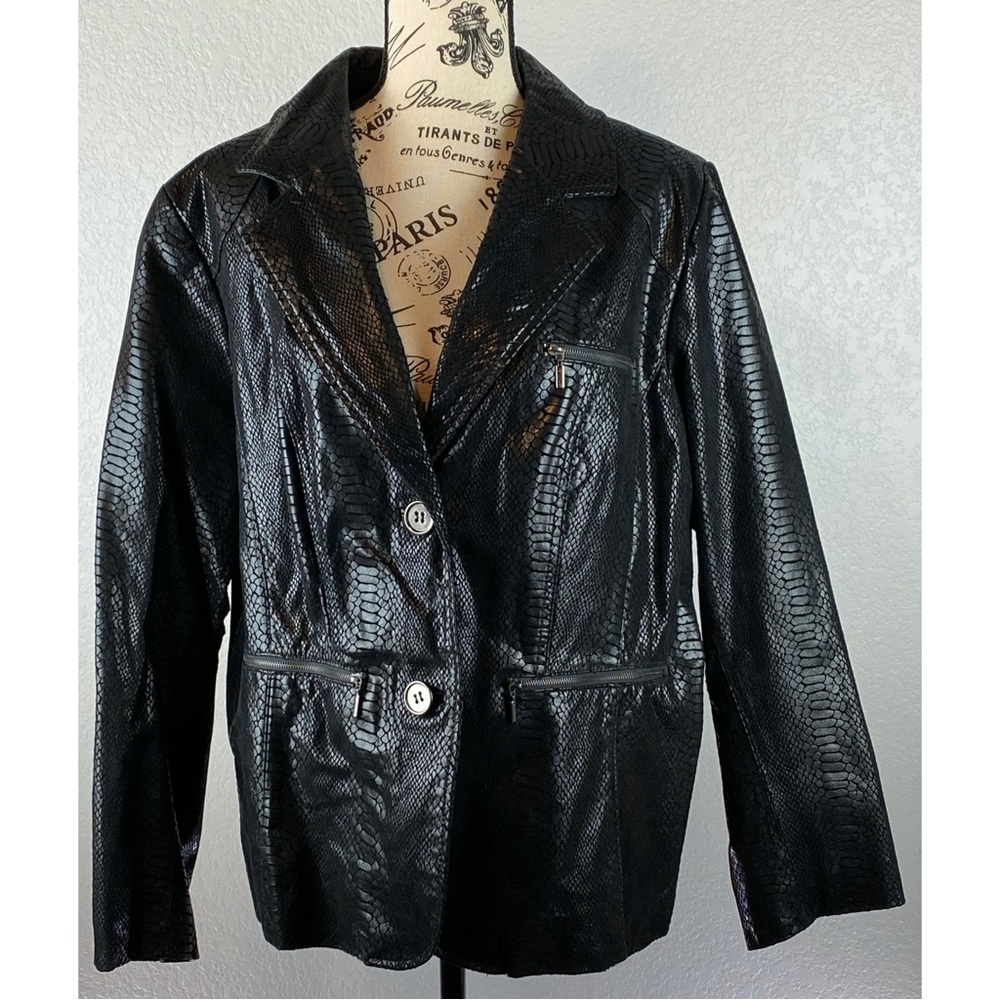 Bradley Bayou Leather Reptile Print Jacket, Size Large